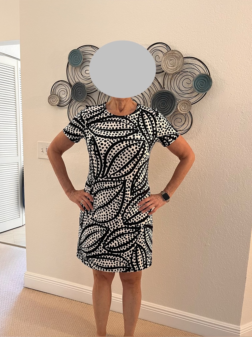 Ann Taylor Factory Black & White Leaf Dot Shift Dress